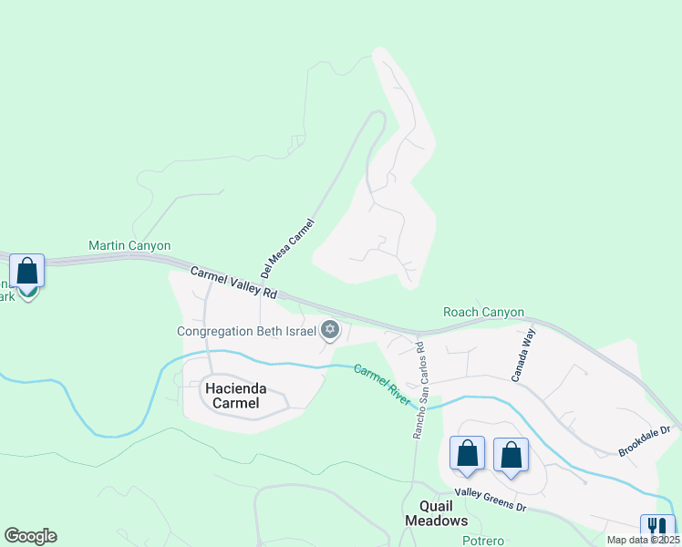 map of restaurants, bars, coffee shops, grocery stores, and more near 47 Del Mesa Carmel in Carmel