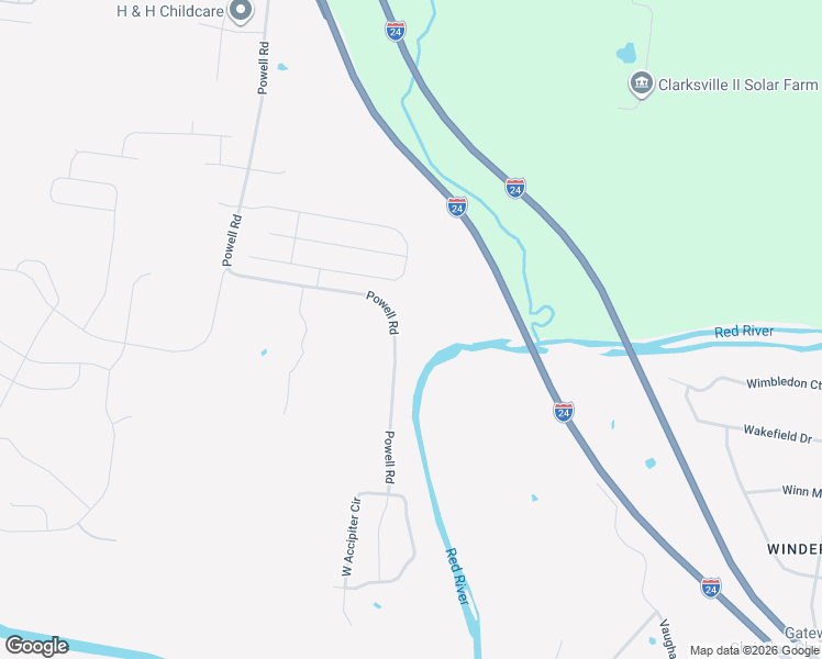 map of restaurants, bars, coffee shops, grocery stores, and more near 2111 Powell Road in Clarksville