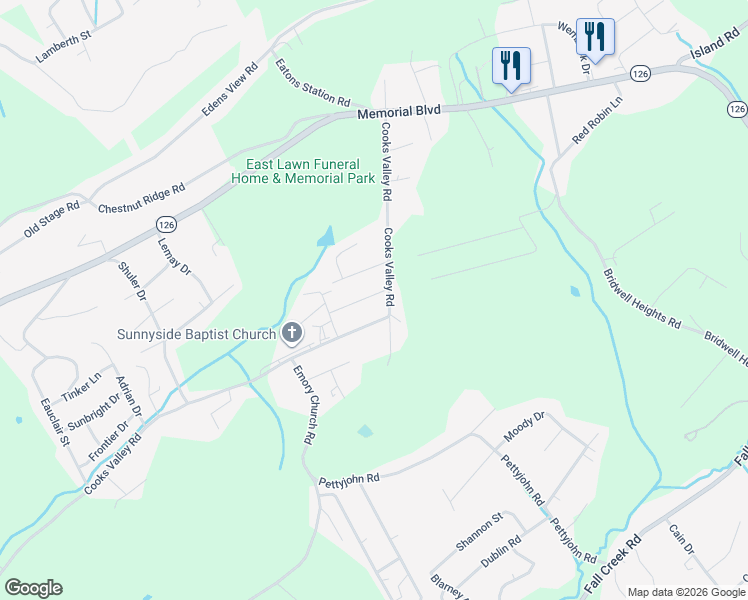 map of restaurants, bars, coffee shops, grocery stores, and more near 332 Cooks Valley Road in Kingsport
