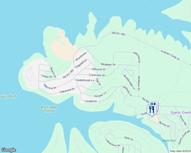 map of restaurants, bars, coffee shops, grocery stores, and more near 386 Crestview Drive in Ridgedale