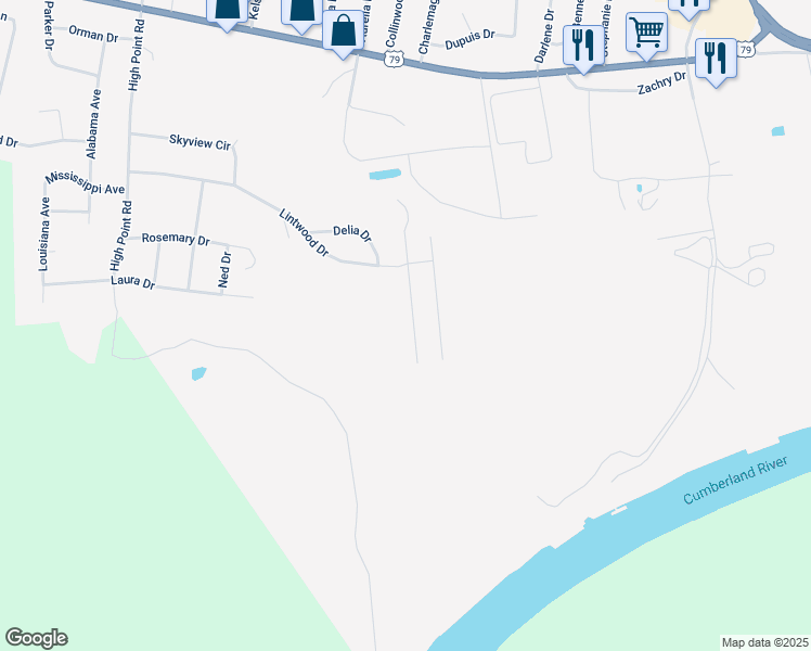 map of restaurants, bars, coffee shops, grocery stores, and more near 513 Aspen Drive in Clarksville