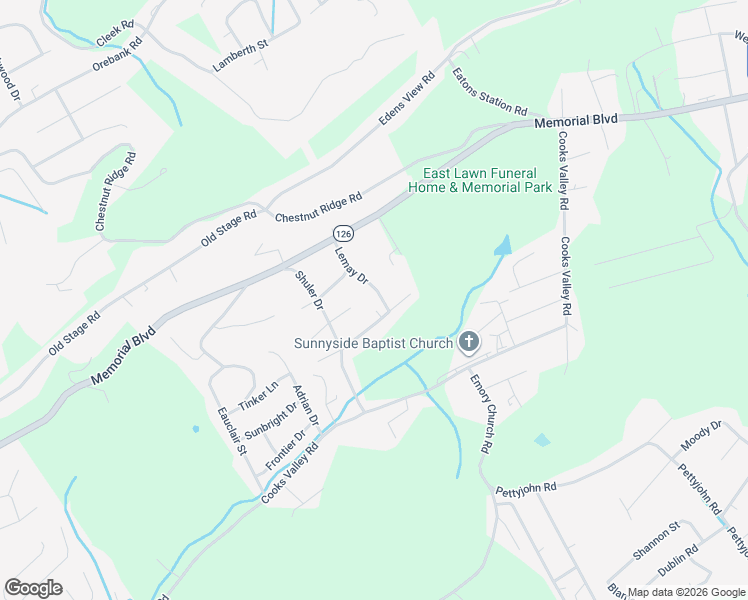 map of restaurants, bars, coffee shops, grocery stores, and more near 121 Lemay Drive in Kingsport