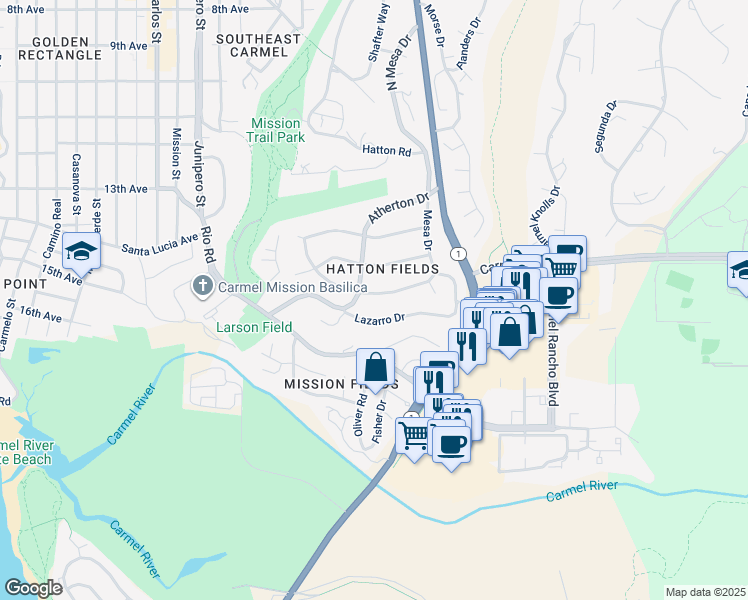 map of restaurants, bars, coffee shops, grocery stores, and more near 26165 Mesa Drive in Carmel-by-the-Sea