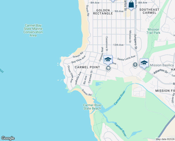 map of restaurants, bars, coffee shops, grocery stores, and more near 26265 Valley View Avenue in Carmel