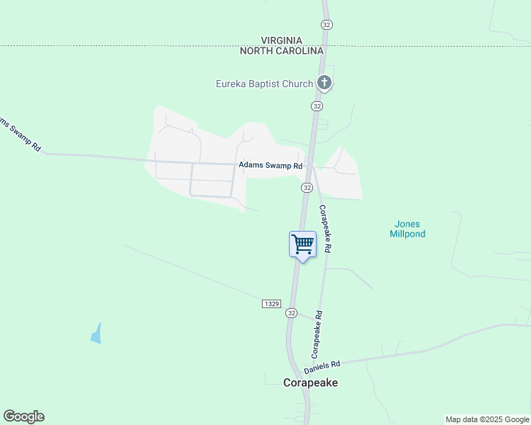 map of restaurants, bars, coffee shops, grocery stores, and more near 17 Southern Pines Mobile Home Park in Corapeake