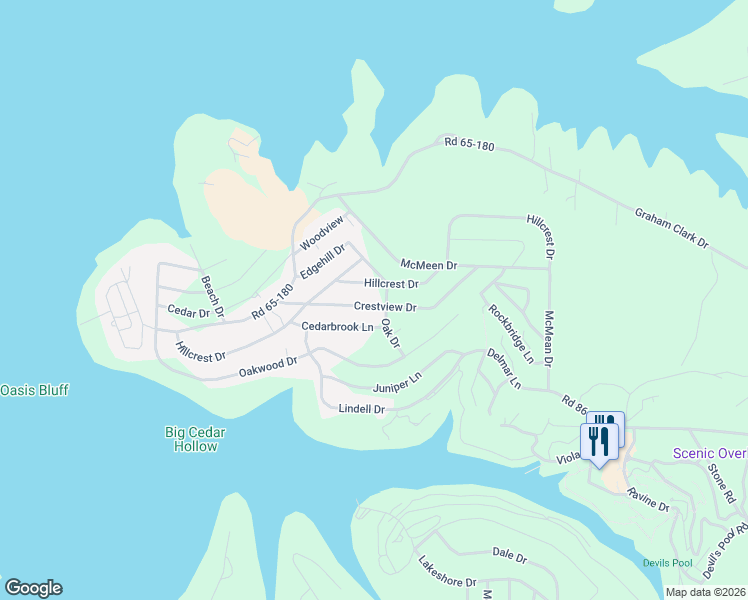 map of restaurants, bars, coffee shops, grocery stores, and more near 386 Crestview Drive in Ridgedale