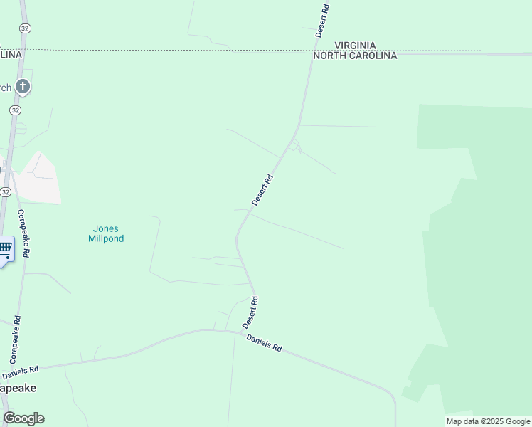 map of restaurants, bars, coffee shops, grocery stores, and more near 89 Desert Road in Corapeake