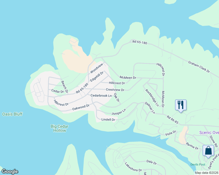 map of restaurants, bars, coffee shops, grocery stores, and more near 386 Crestview Drive in Ridgedale