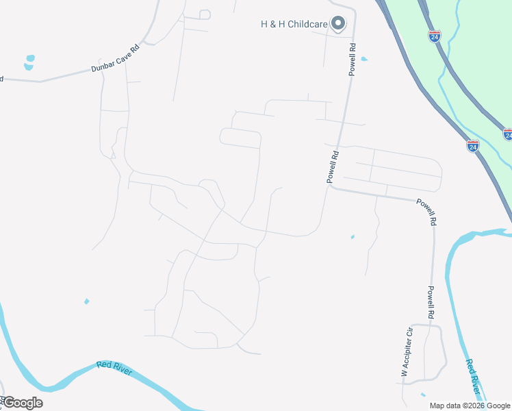 map of restaurants, bars, coffee shops, grocery stores, and more near 1942 Powell Road in Clarksville