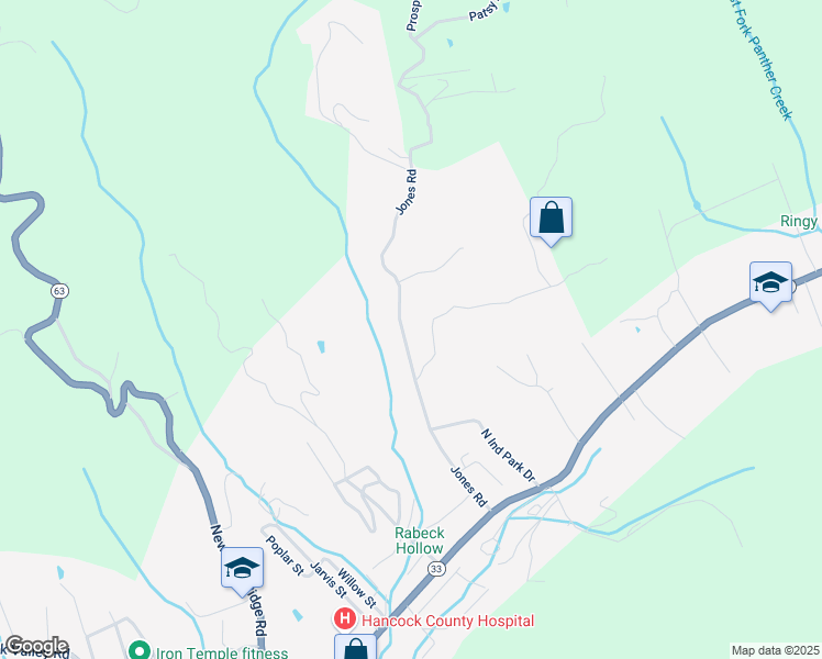 map of restaurants, bars, coffee shops, grocery stores, and more near 550 Jones Road in Sneedville