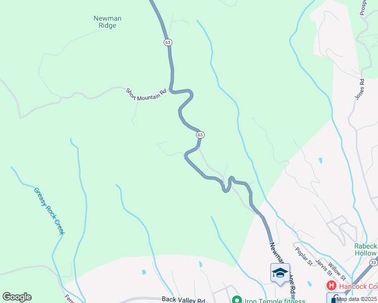 map of restaurants, bars, coffee shops, grocery stores, and more near Newmans Ridge Road in Sneedville
