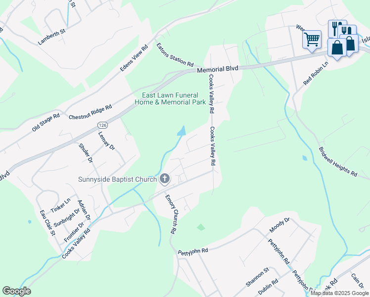 map of restaurants, bars, coffee shops, grocery stores, and more near 4100 Spardale Street in Kingsport