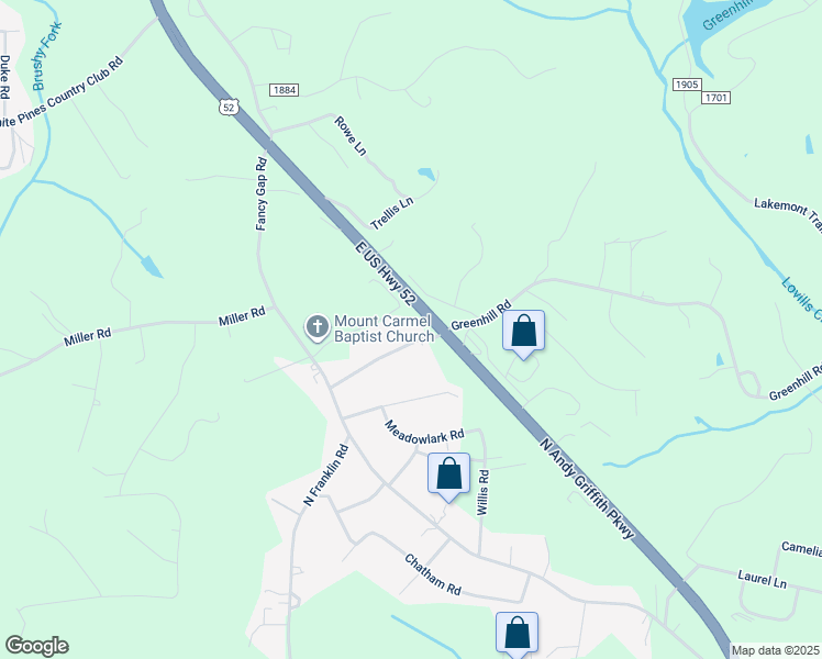 map of restaurants, bars, coffee shops, grocery stores, and more near 130 West Greenhill Road in Mount Airy