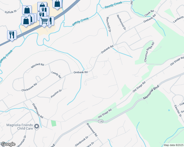 map of restaurants, bars, coffee shops, grocery stores, and more near 4817 Orebank Road in Kingsport