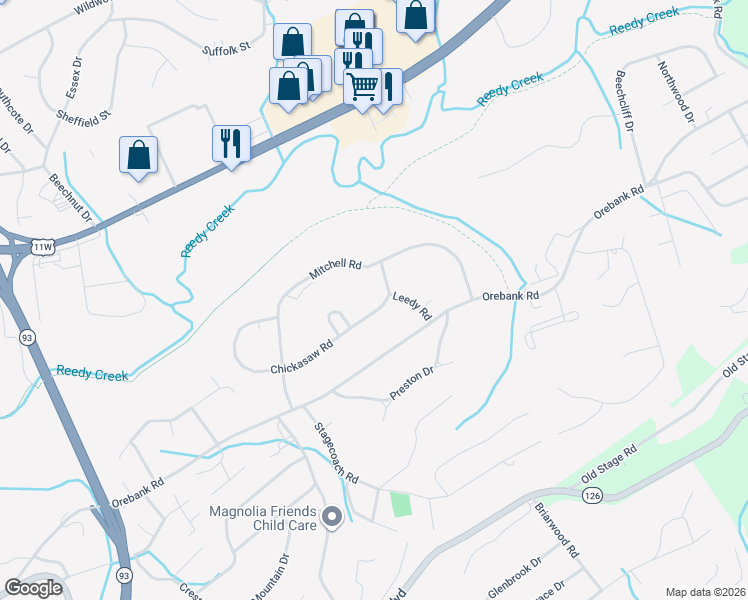 map of restaurants, bars, coffee shops, grocery stores, and more near 4532 Chickasaw Road in Kingsport