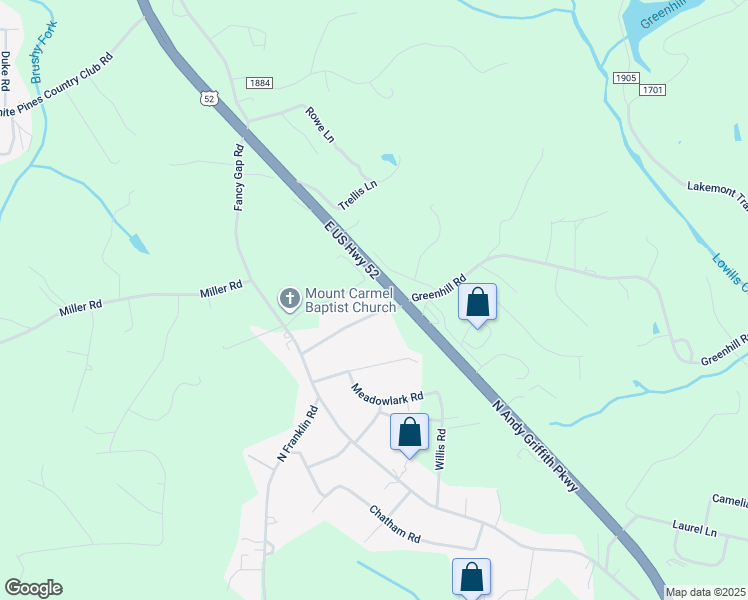map of restaurants, bars, coffee shops, grocery stores, and more near 130 West Greenhill Road in Mount Airy