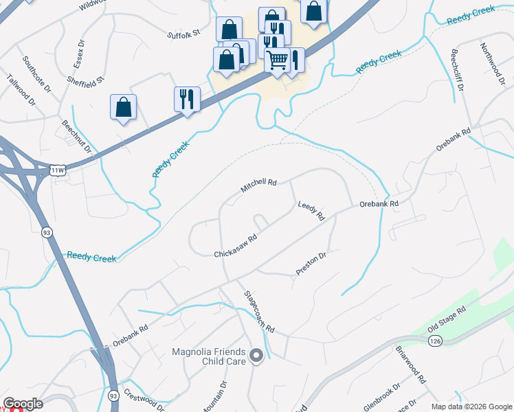 map of restaurants, bars, coffee shops, grocery stores, and more near 4510 Hickory Hill Road in Kingsport