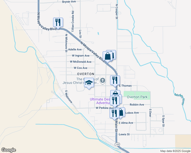 map of restaurants, bars, coffee shops, grocery stores, and more near in Moapa Valley