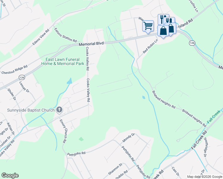 map of restaurants, bars, coffee shops, grocery stores, and more near 5056 Boss Road in Kingsport