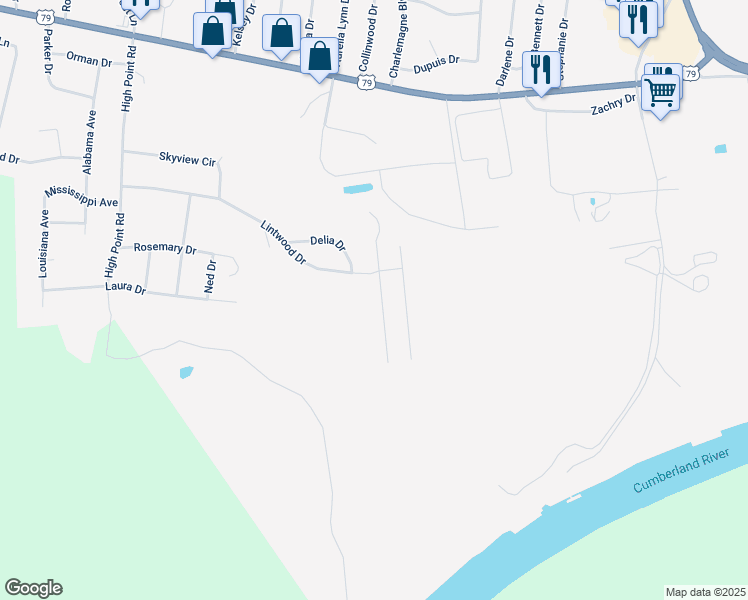 map of restaurants, bars, coffee shops, grocery stores, and more near 506 Aspen Drive in Clarksville