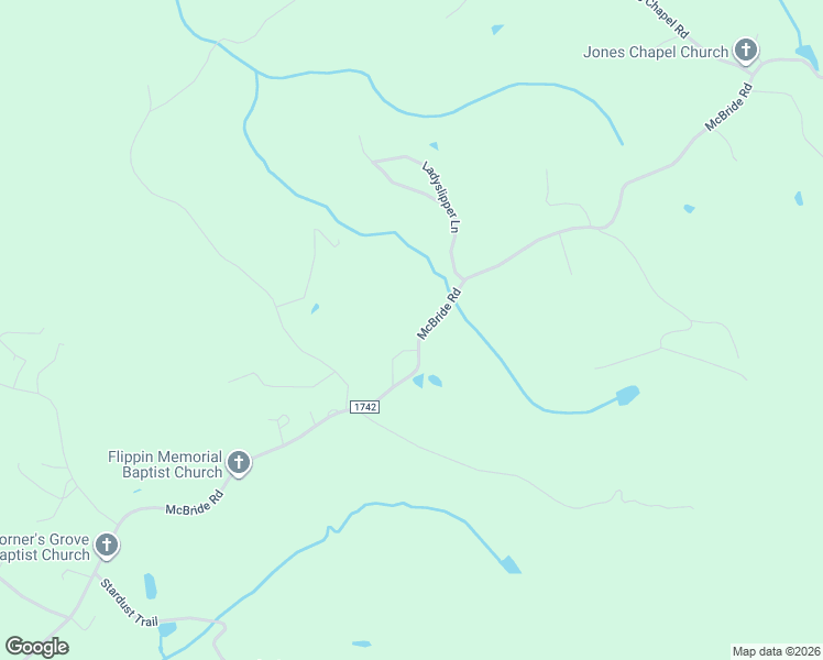 map of restaurants, bars, coffee shops, grocery stores, and more near 1615 McBride Road in Mount Airy