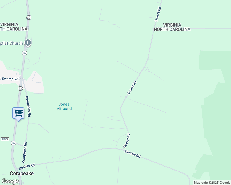 map of restaurants, bars, coffee shops, grocery stores, and more near 86 Desert Road in Corapeake