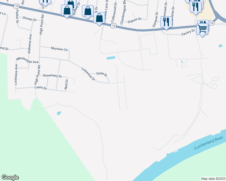 map of restaurants, bars, coffee shops, grocery stores, and more near 506 Aspen Drive in Clarksville