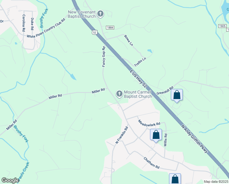 map of restaurants, bars, coffee shops, grocery stores, and more near 1956 Fancy Gap Road in Mount Airy