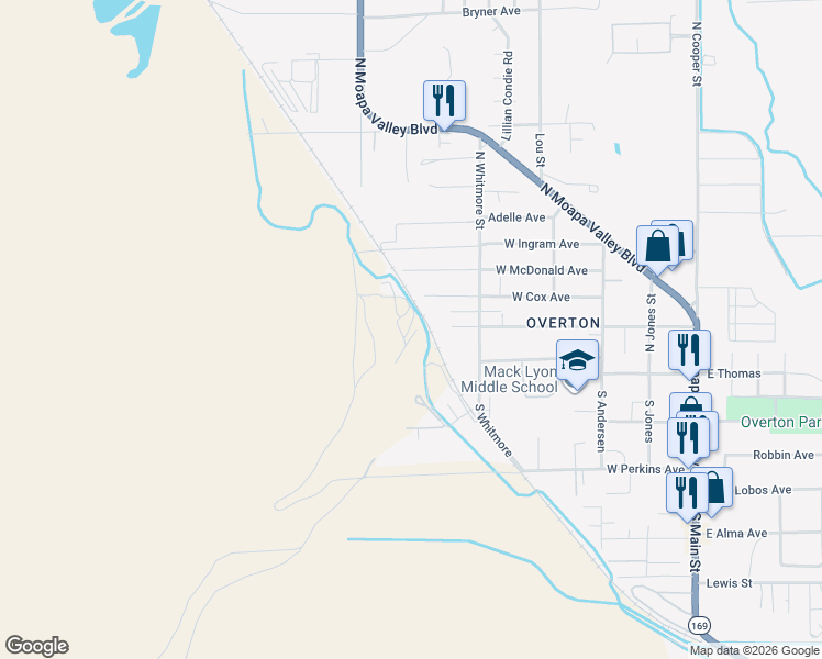 map of restaurants, bars, coffee shops, grocery stores, and more near 225 South Pioneer Road in Clark County