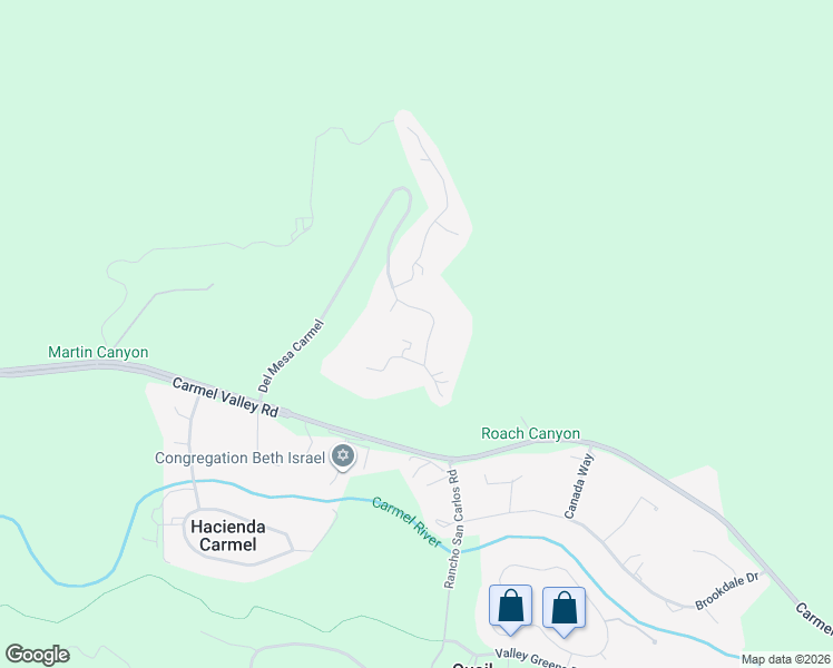 map of restaurants, bars, coffee shops, grocery stores, and more near 72 Del Mesa Carmel in Carmel