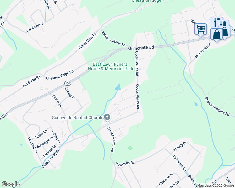 map of restaurants, bars, coffee shops, grocery stores, and more near 4100 Spardale Street in Kingsport