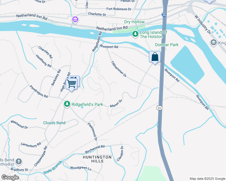 map of restaurants, bars, coffee shops, grocery stores, and more near 460 Eastley Court in Kingsport