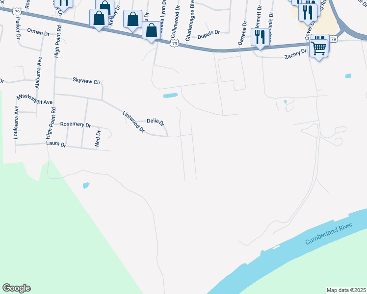 map of restaurants, bars, coffee shops, grocery stores, and more near 507 Aspen Drive in Clarksville