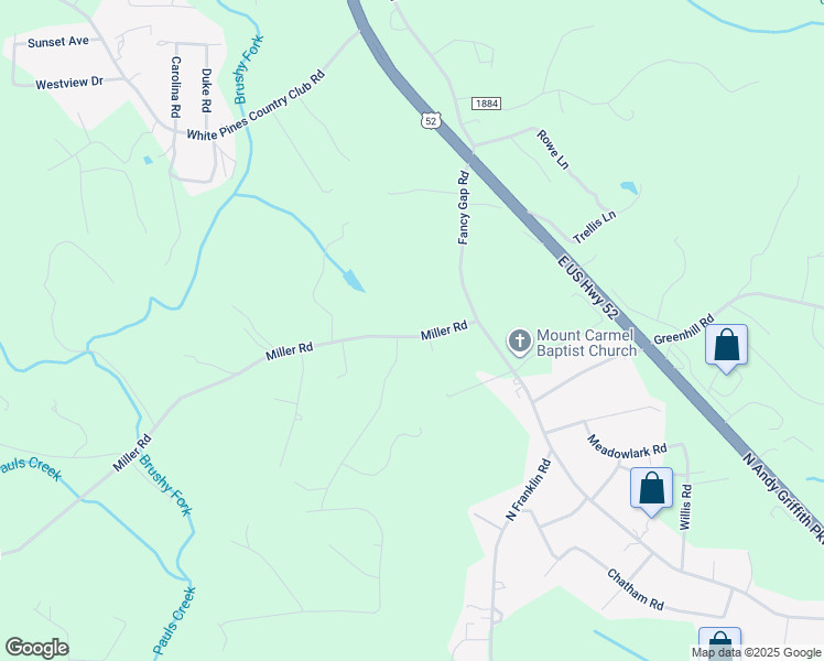 map of restaurants, bars, coffee shops, grocery stores, and more near 172 Miller Road in Mount Airy