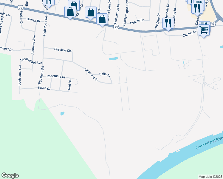 map of restaurants, bars, coffee shops, grocery stores, and more near 506 Aspen Drive in Clarksville