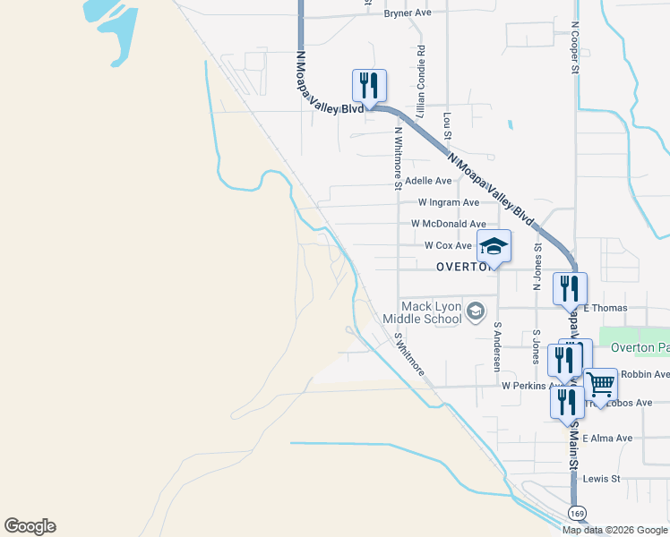 map of restaurants, bars, coffee shops, grocery stores, and more near 225 South Pioneer Road in Clark County