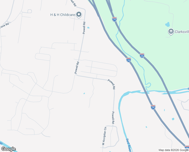 map of restaurants, bars, coffee shops, grocery stores, and more near 2021 Powell Road in Clarksville