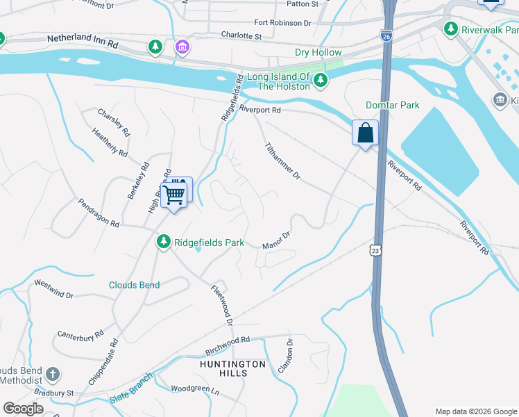 map of restaurants, bars, coffee shops, grocery stores, and more near 460 Eastley Court in Kingsport