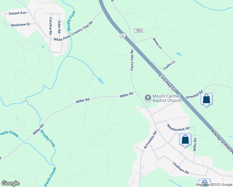 map of restaurants, bars, coffee shops, grocery stores, and more near 172 Miller Road in Mount Airy