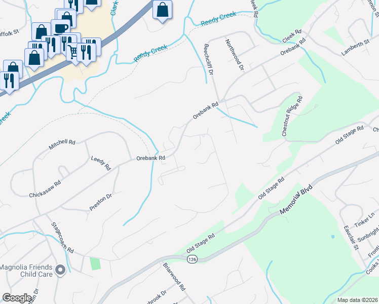 map of restaurants, bars, coffee shops, grocery stores, and more near 3 Pendleton Place in Kingsport