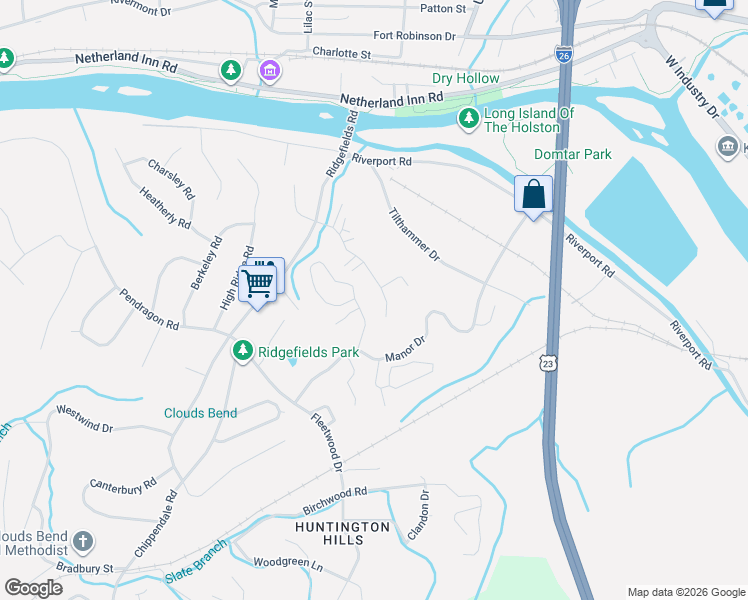 map of restaurants, bars, coffee shops, grocery stores, and more near 460 Eastley Court in Kingsport