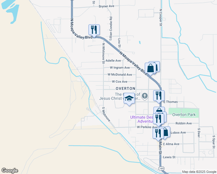 map of restaurants, bars, coffee shops, grocery stores, and more near 472 Bonelli Avenue in Moapa Valley