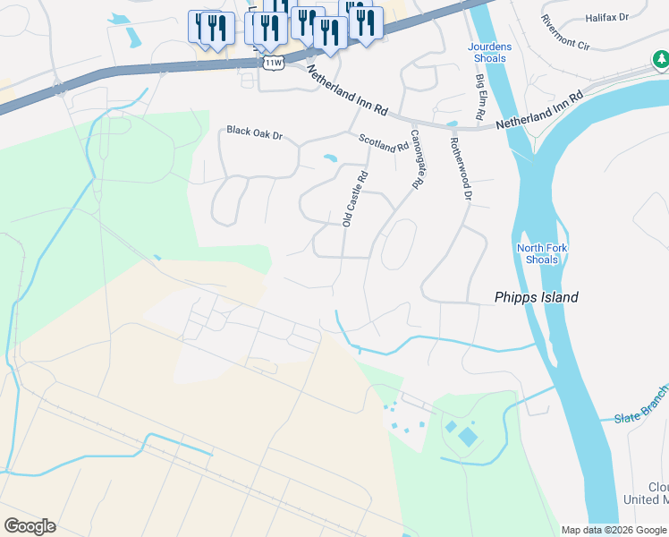 map of restaurants, bars, coffee shops, grocery stores, and more near 316 Old Castle Road in Kingsport