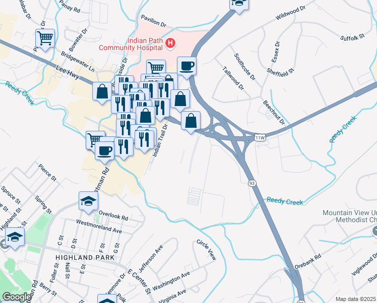 map of restaurants, bars, coffee shops, grocery stores, and more near 999 Executive Park Blvd in Kingsport