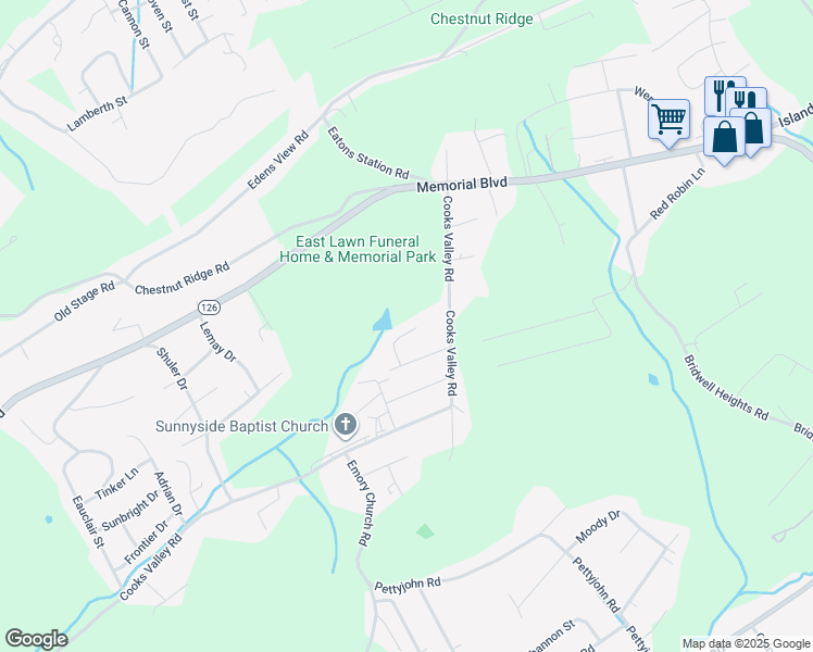 map of restaurants, bars, coffee shops, grocery stores, and more near 5017 Emerald Drive in Kingsport