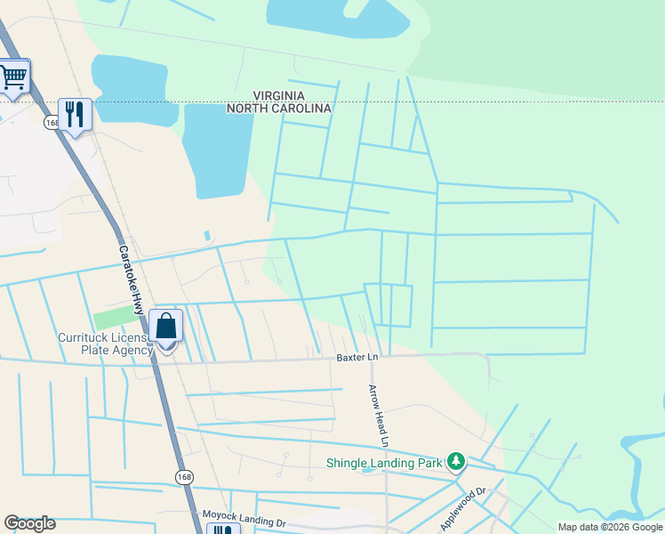 map of restaurants, bars, coffee shops, grocery stores, and more near 209 Caratoke Highway in Moyock