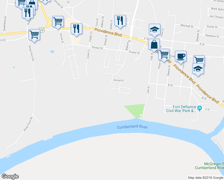 map of restaurants, bars, coffee shops, grocery stores, and more near 133 Allison Drive in Clarksville