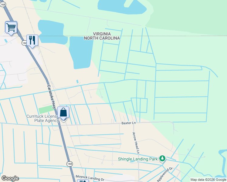 map of restaurants, bars, coffee shops, grocery stores, and more near 209 Caratoke Highway in Moyock