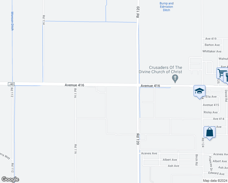 map of restaurants, bars, coffee shops, grocery stores, and more near 11877 Avenue 416 in Orosi