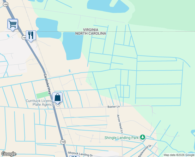 map of restaurants, bars, coffee shops, grocery stores, and more near 209 Caratoke Highway in Moyock